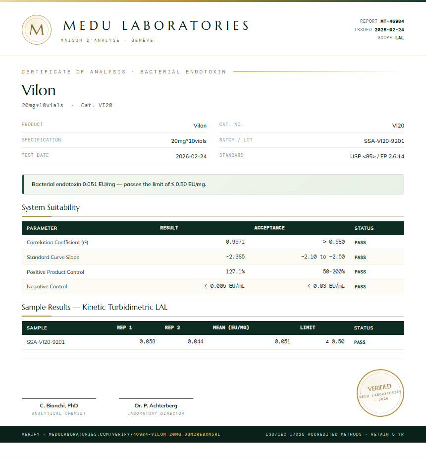 Vilon Endotoxin report by Medu Laboratories